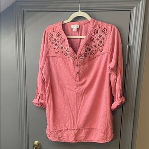 Style & Co. Rose-Pink Embroidered Henley Tunic